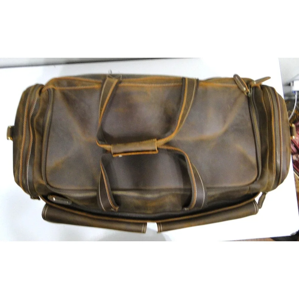 Polare Mens Full Grain Leather Duffel Bag Weekender Travel Luggage Brown Vintage